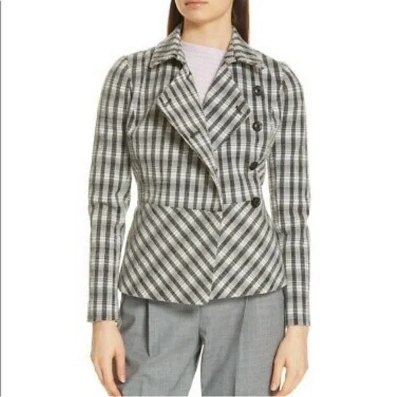 NWT Lewit Black/Ivory Chandler Plaid Peplum Coat Blazer Jacket Size XL - Picture 1 of 7